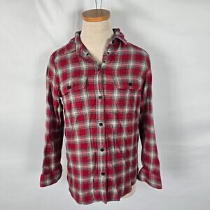 Madewell Ex Boyfriend Flannel Shirt Women's XS Red Charcoal Fairfax Plaid Button
